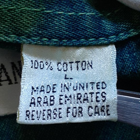 Vintage World Island Denim Button Up Short Sleeve Shirt with Green Dye Size L - Picture 4 of 15